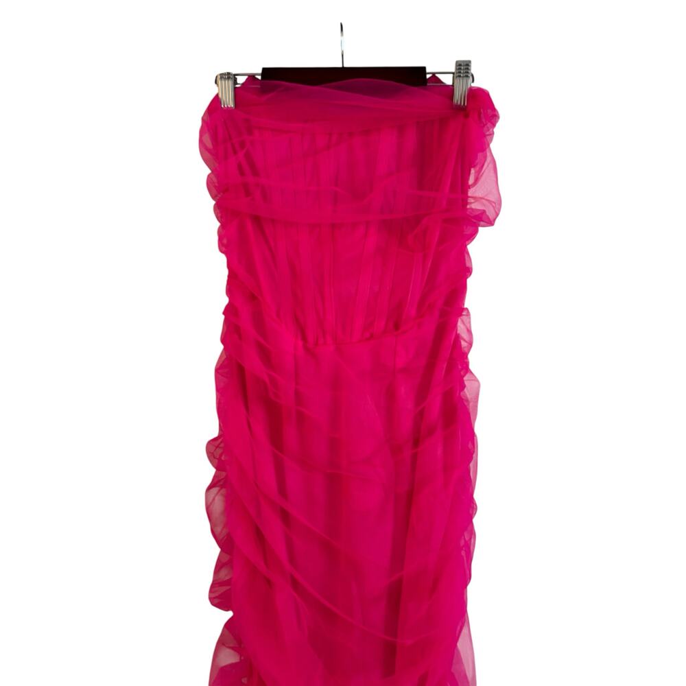NWT PRETTYLITTLETHING Shape Hot Pink Mesh Corset Bandeau Maxi Dress Size 4 - Picture 2 of 6